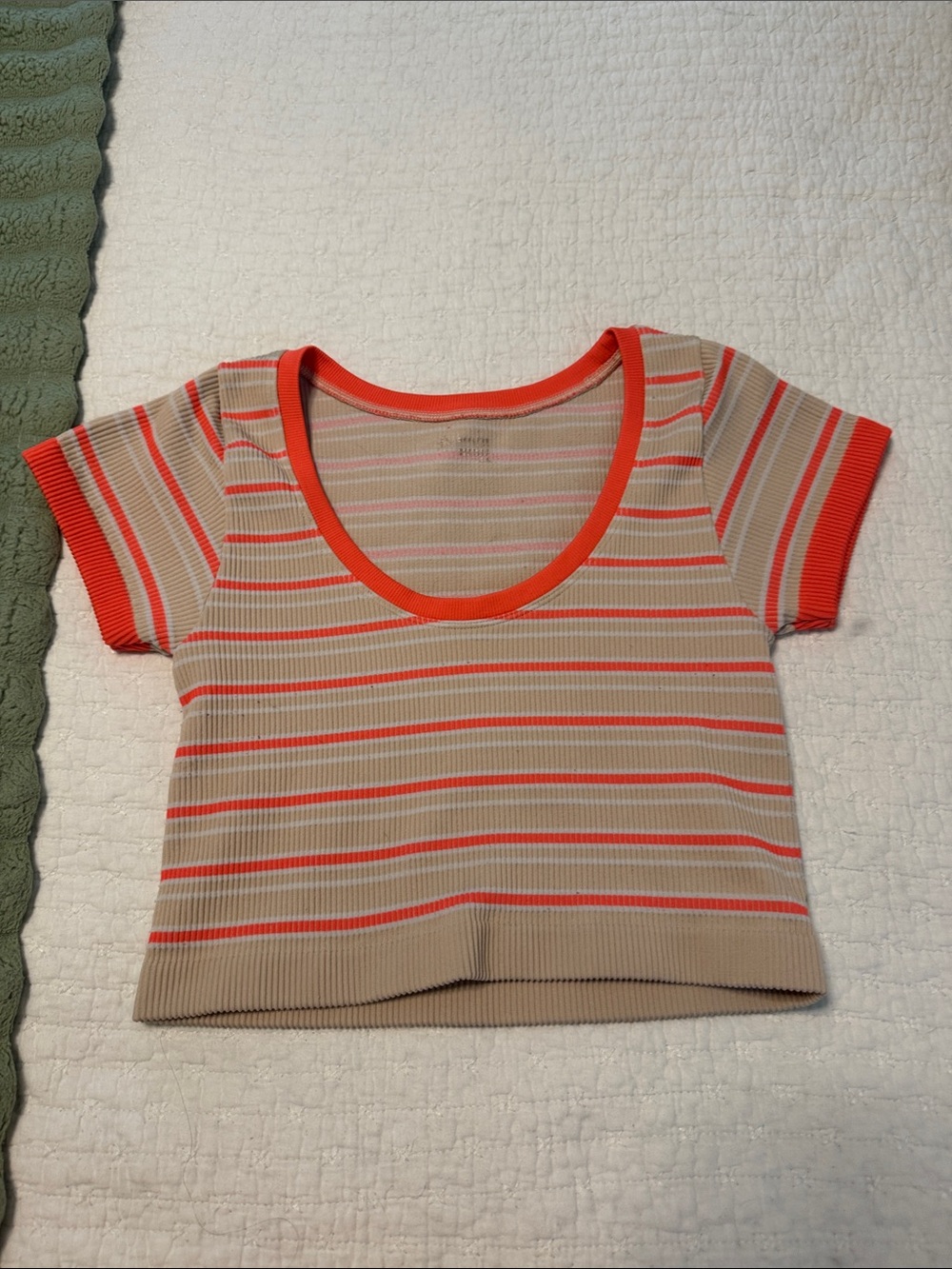 aerie offline Beige and Coral Striped Ribbed Scoop Crop Top